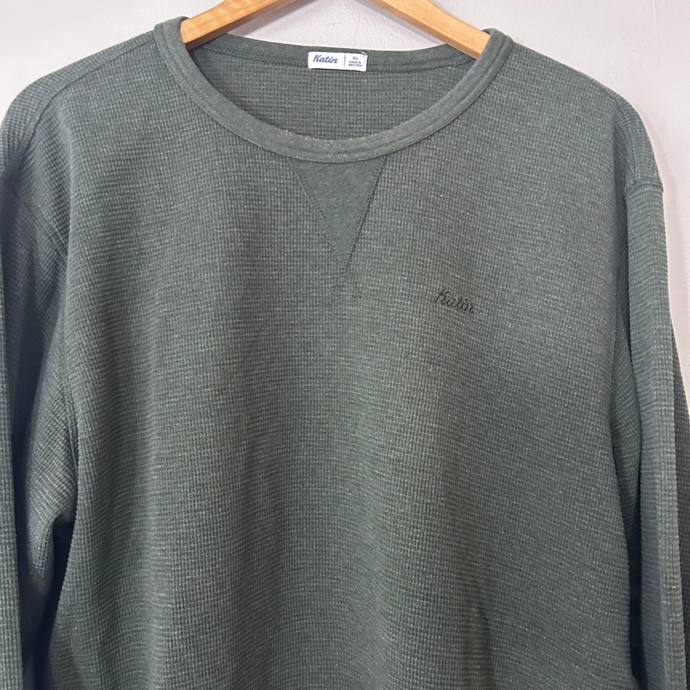 Katin Shirt Men XL Olive Green Waffle Knit Thermal Long Sleeve Crew Neck Casual